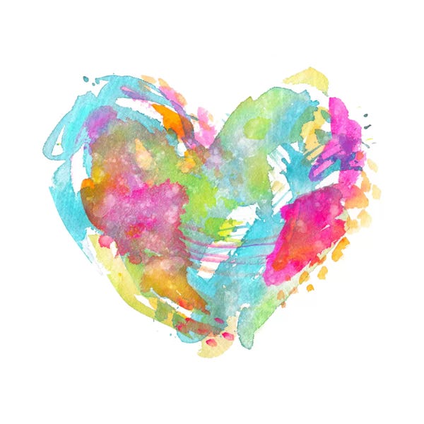 Hearts: Messy Watercolor Heart, Cyan by Stephanie Corfee