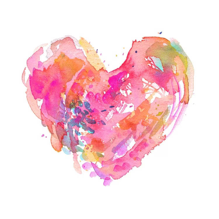 Messy Watercolor Heart, Fuchsia