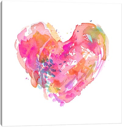 Messy Watercolor Heart, Fuchsia Canvas Art Print