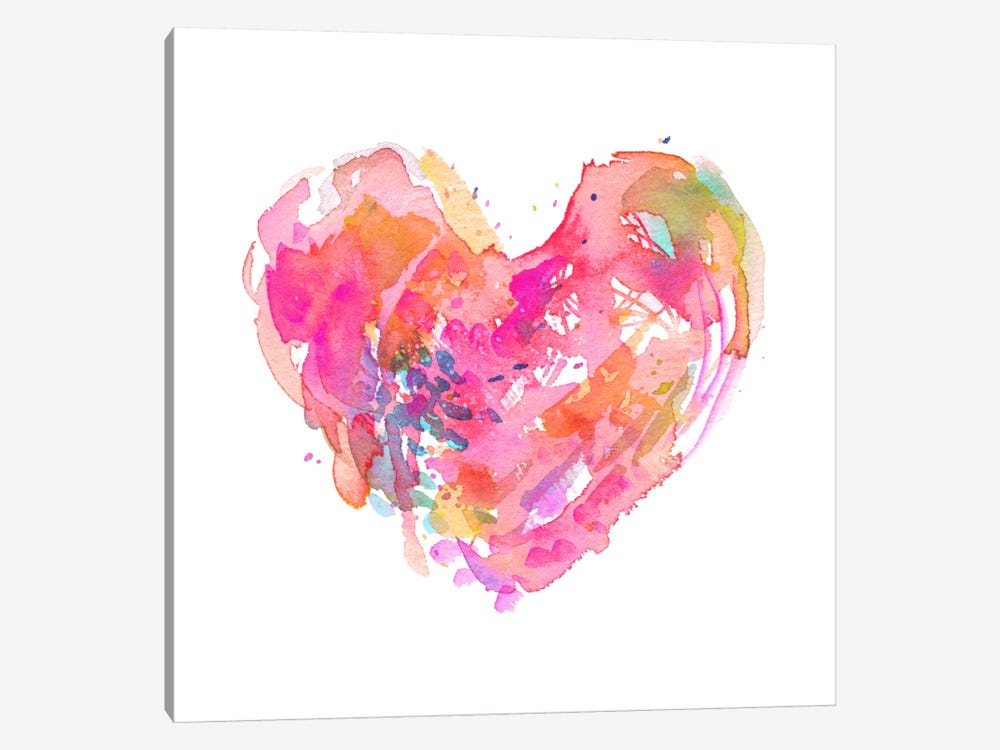 Messy Watercolor Heart, Fuchsia by Stephanie Corfee 1-piece Canvas Print