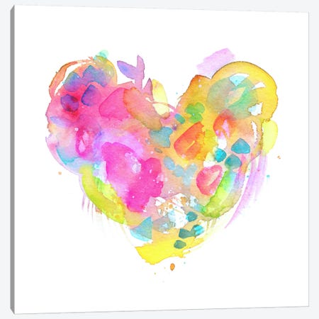 Messy Watercolor Heart, Yellow Canvas Print #STC133} by Stephanie Corfee Canvas Artwork
