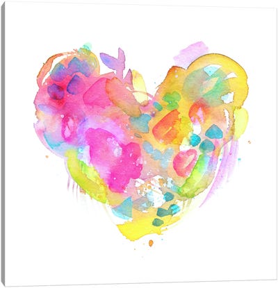 Messy Watercolor Heart, Yellow Canvas Art Print - Heart Art