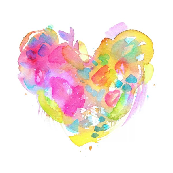 Hearts: Messy Watercolor Heart, Yellow by Stephanie Corfee
