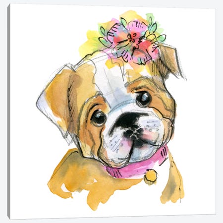 Puppy With Flower Canvas Print #STC143} by Stephanie Corfee Canvas Art Print