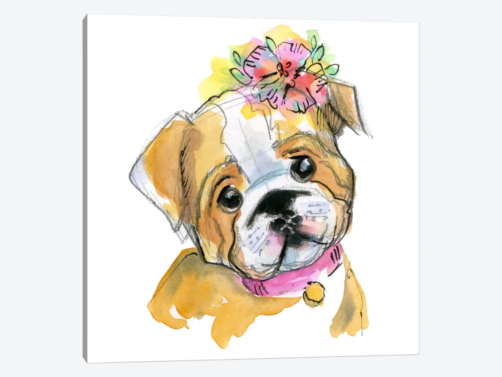 Puppy With Flower 1-piece Canvas Print