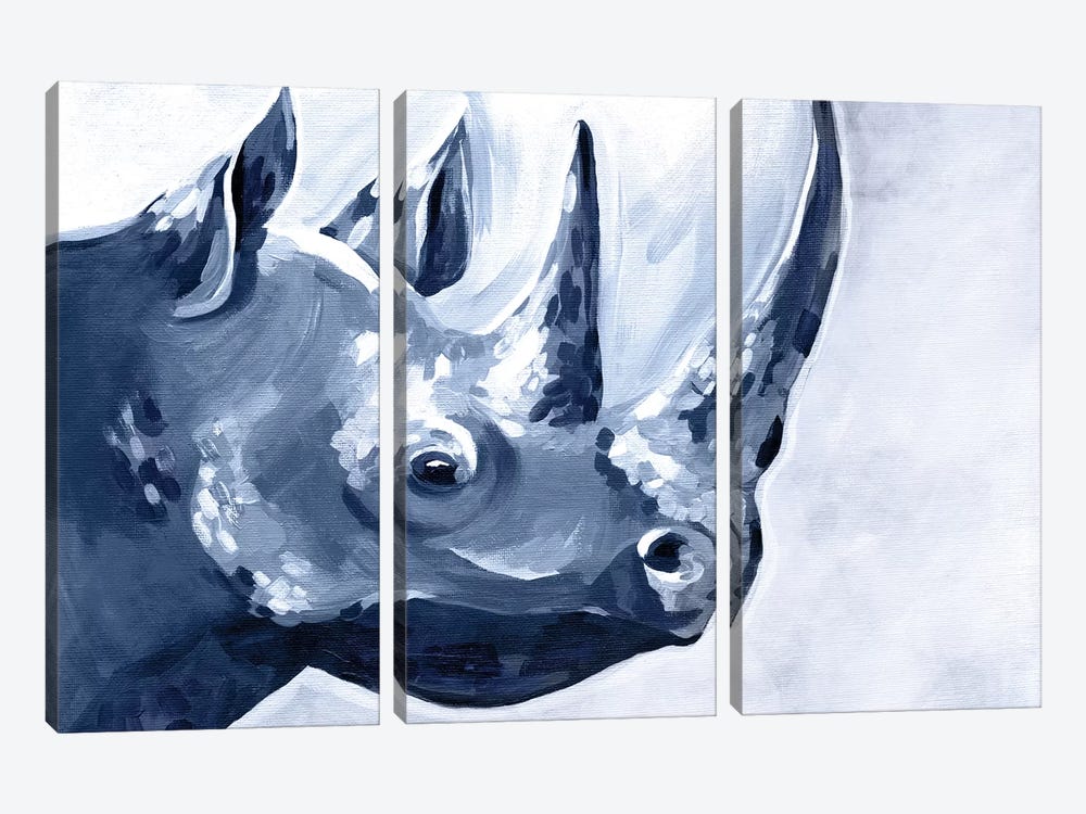 Blue Rhino by Stephanie Corfee 3-piece Canvas Wall Art