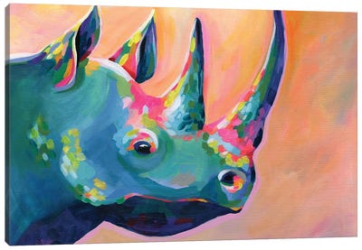 Rainbow Rhino Coral Canvas Art Print - Rhinoceros Art