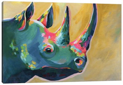 Rainbow Rhino Golden Canvas Art Print - Rhinoceros Art