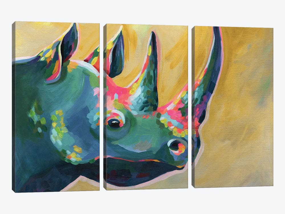 Rainbow Rhino Golden by Stephanie Corfee 3-piece Canvas Print