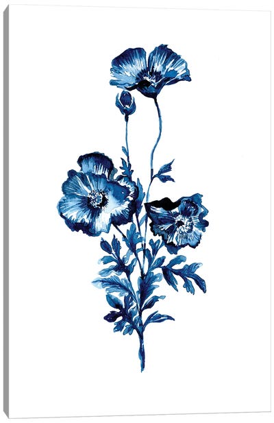 Indigo Poppies Canvas Art Print - Minimalist Flowers