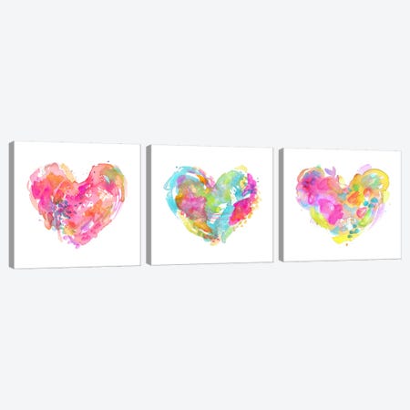 Messy Watercolor Heart Triptych Canvas Print Set #STC3HSET001} by Stephanie Corfee Canvas Artwork
