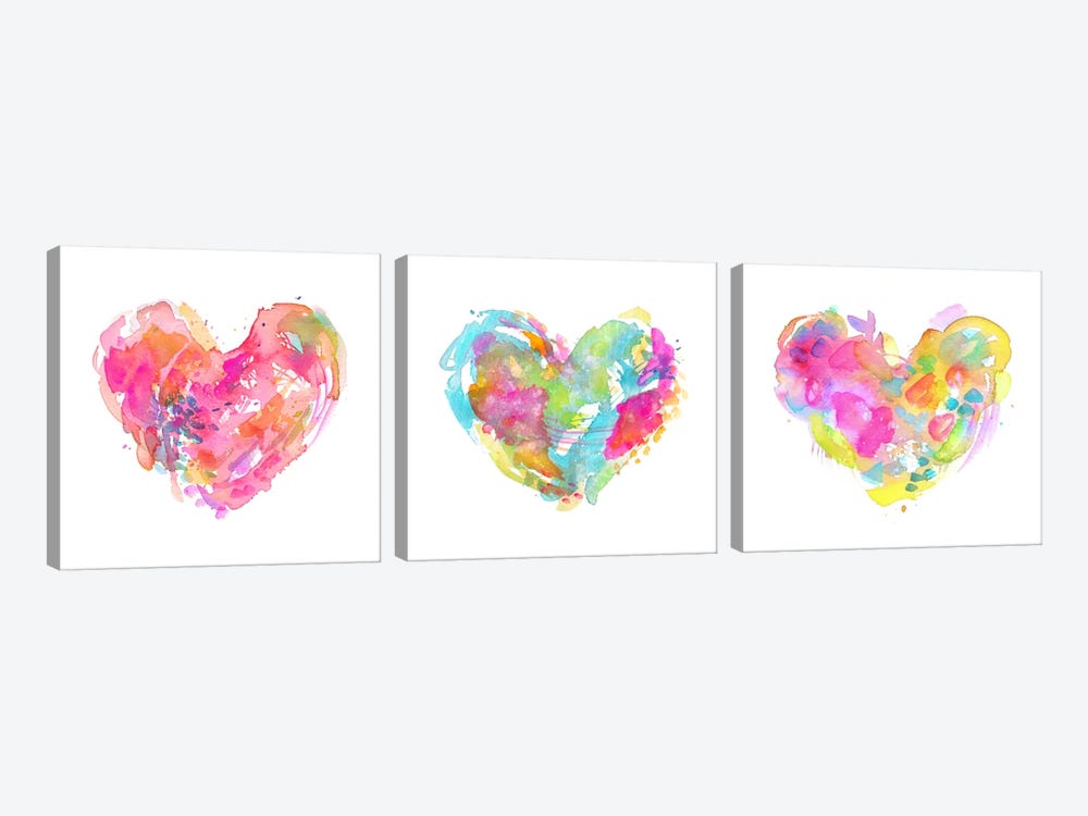 Messy Watercolor Heart Triptych by Stephanie Corfee 3-piece Art Print