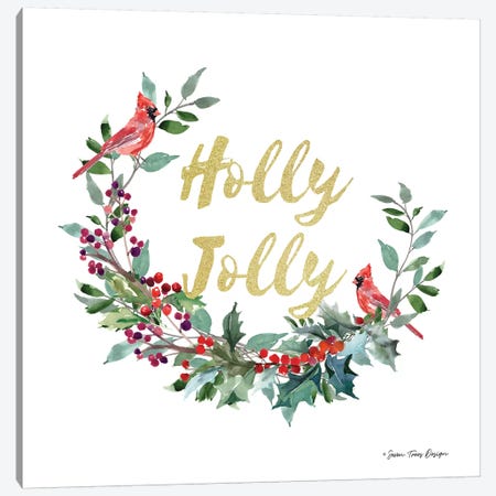 Holly Jolly Cardinal Wreath Canvas Print #STD119} by Seven Trees Design Canvas Art Print
