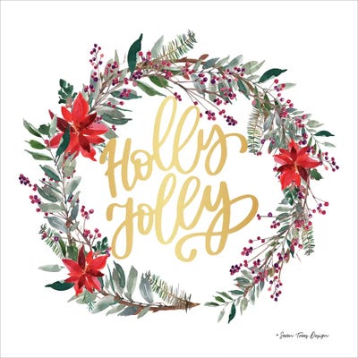 Holly Jolly Poinsettia Wreath by Seven Trees Design metal wall art