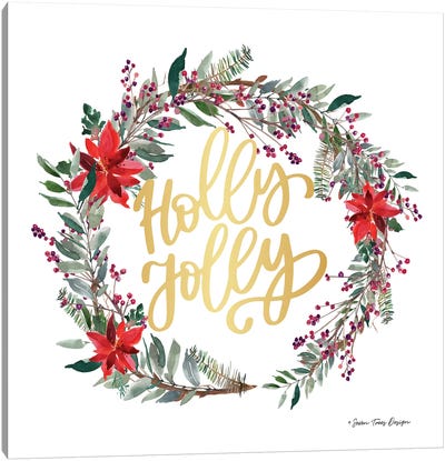 Holly Jolly Poinsettia Wreath Canvas Art Print - Seven Trees Design