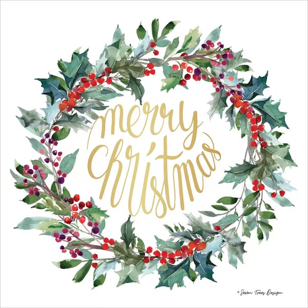 Christmas Signs & Sentiments: Merry Christmas Holly Wreath by Seven Trees Design