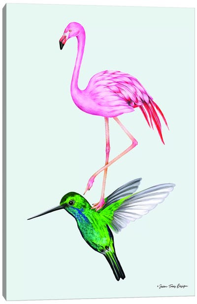 The Hummingbird and the Flamingo Canvas Art Print - Seven Trees Design