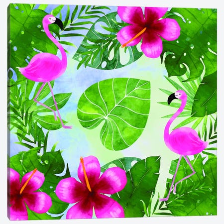 Tropical Life Flamingo I Canvas Print #STD70} by Seven Trees Design Canvas Artwork