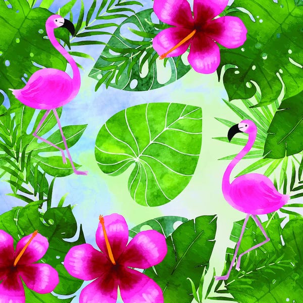 Hibiscuses: Tropical Life Flamingo I by Seven Trees Design