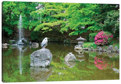 Heron In A Pond, Kyoto Prefecture, Japan Canvas Art Print - Kyoto