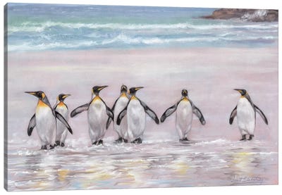 7 Penguins Canvas Art Print - David Stribbling