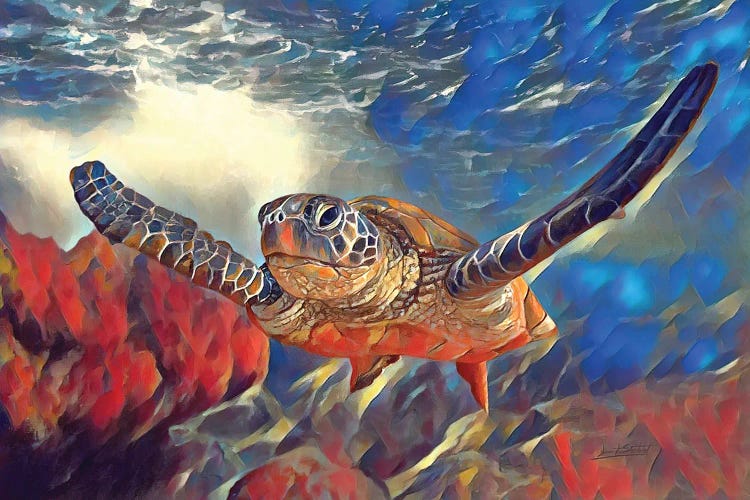 Sea Turtle, Vibrant Series by David Stribbling wall art