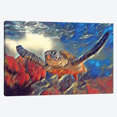 Sea Turtle, Vibrant Series Canvas Print #STG307} by David Stribbling Art Print