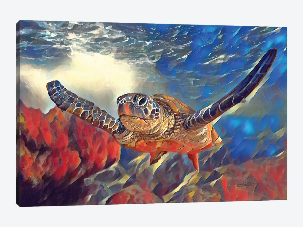 Sea Turtle, Vibrant Series by David Stribbling 1-piece Canvas Wall Art