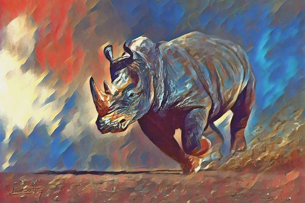 Rhinoceroses: Thunder Road, Vibrant Series by David Stribbling