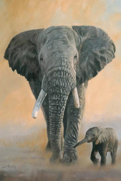 Fine Art Safari: Elephant And Baby by David Stribbling