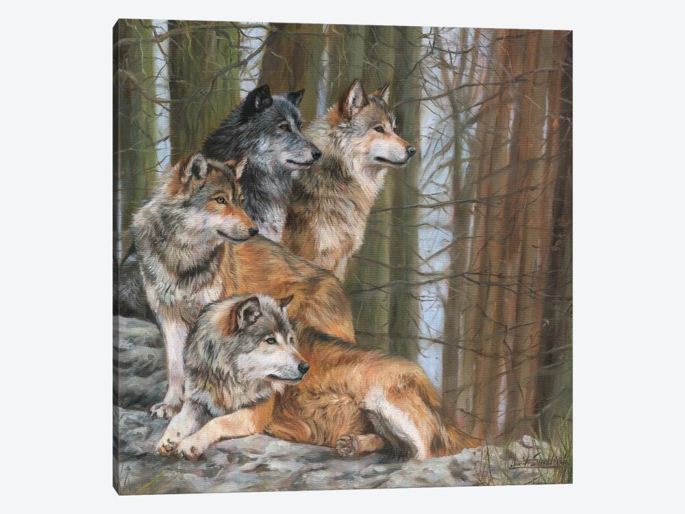 Four Wolves by David Stribbling 1-piece Canvas Wall Art