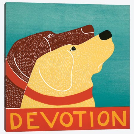 Devotion - Choc, Yellow Canvas Print #STH135} by Stephen Huneck Canvas Wall Art