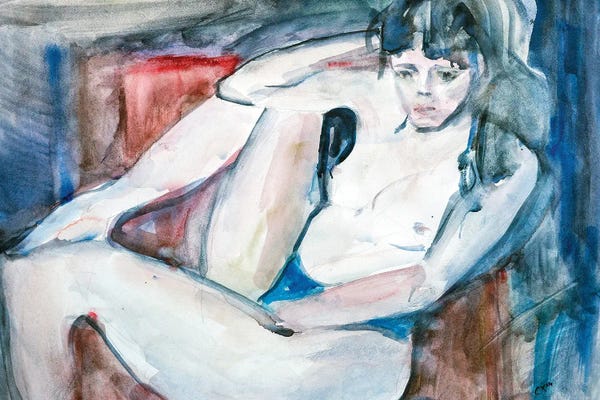 Stoian Hitrov: Girl On A Red Couch by Stoian Hitrov