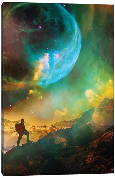 Vibrant Space Hiker Canvas Art Print - Planets