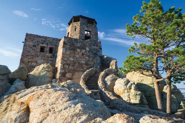 Black Elk Wilderness, South Dakota. USA. Stone Watchtower On Summit Of Harney Peak. Black Hills National Forest.