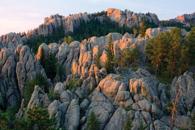 Black & Dark Art - Canvas Prints: Black Elk Wilderness, South Dakota. USA. Light Of Sunset On Granite Below Harney Peak. Black Hills National Forest III by Scott T Smith