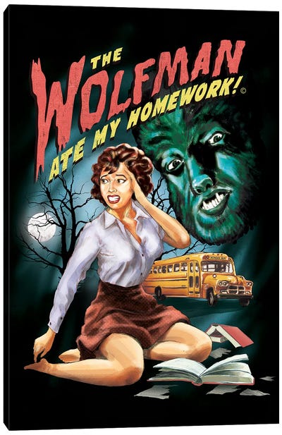 The Wolfman Ate My Homework Canvas Art Print - Steven Rhodes