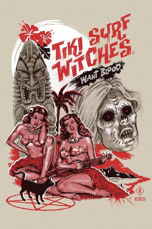 Tiki Surf Witches Want Blood by Steven Rhodes wall art