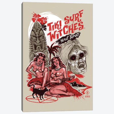 Tiki Surf Witches Want Blood Canvas Print #STV39} by Steven Rhodes Canvas Wall Art
