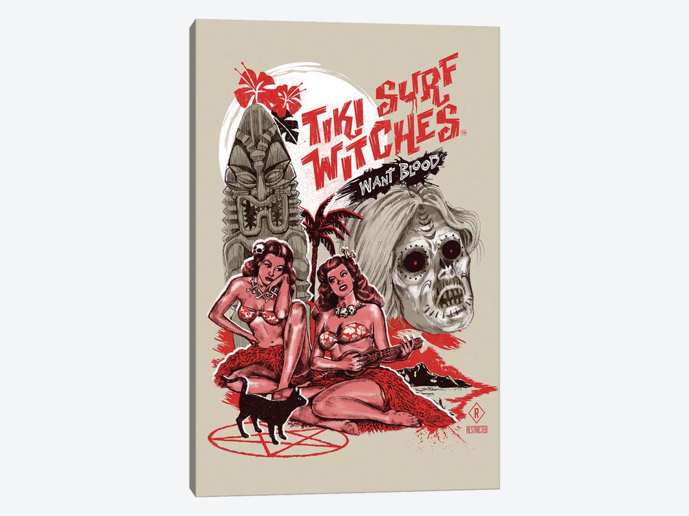 Tiki Surf Witches Want Blood by Steven Rhodes 1-piece Canvas Art Print