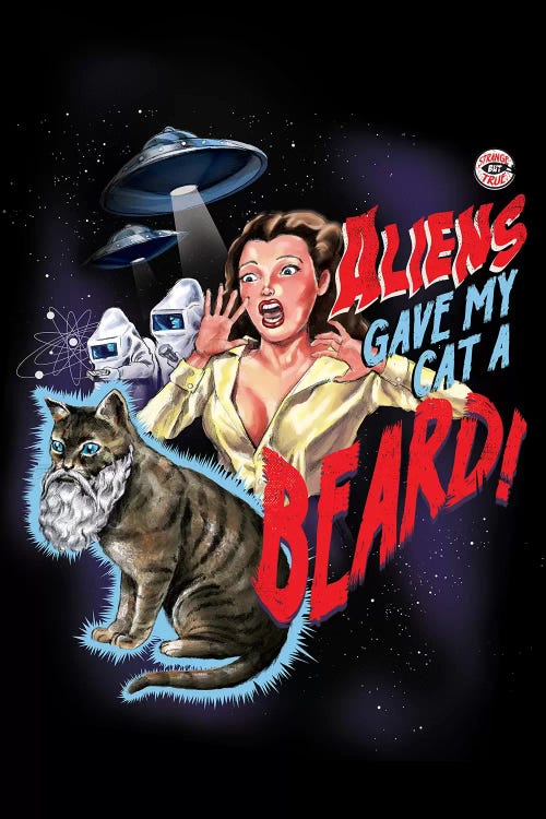 Aliens Gave My Cat A Beard by Steven Rhodes wall art