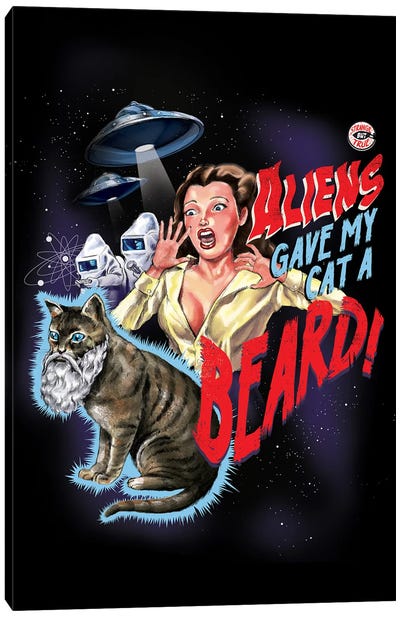 Aliens Gave My Cat A Beard Canvas Art Print - UFO Art