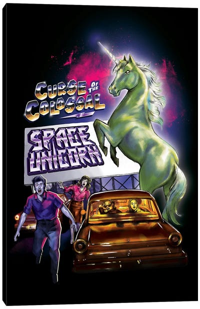 Colossal Space Unicorn Canvas Art Print - Satirical Humor Art