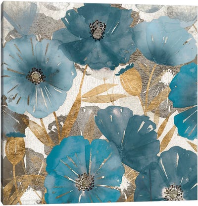 Blue and Gold Poppies I Canvas Art Print - Poppy Art