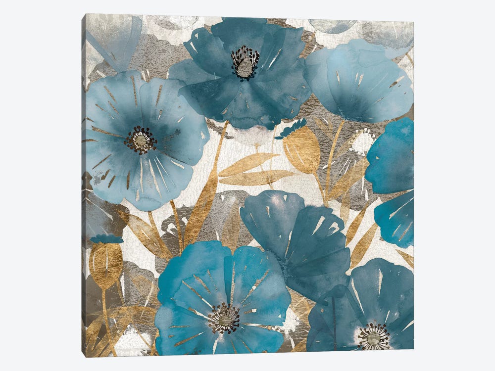 Blue and Gold Poppies I by Studio W 1-piece Canvas Print