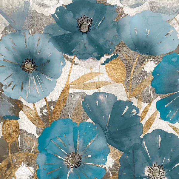 Watercolor Flowers: Blue and Gold Poppies I by Studio W