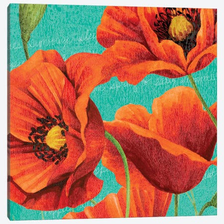Red Poppies on Teal I Canvas Print #STW133} by Studio W Canvas Art