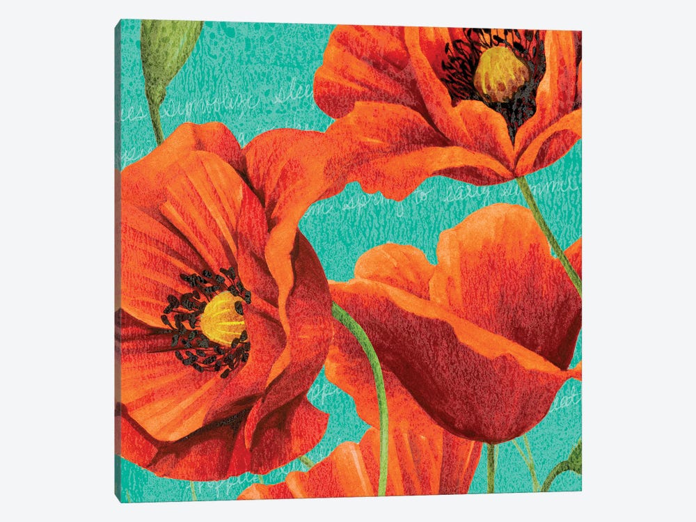 Red Poppies on Teal I by Studio W 1-piece Canvas Artwork