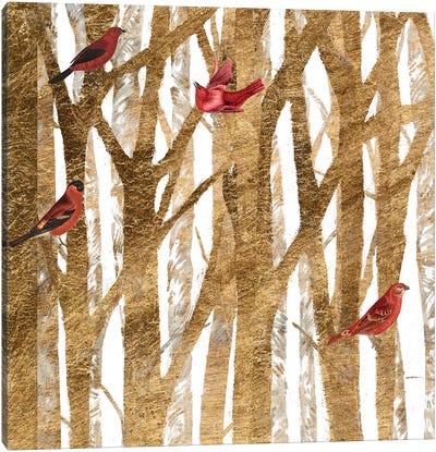 Red Bird Christmas I Canvas Art Print - Birch Tree Art