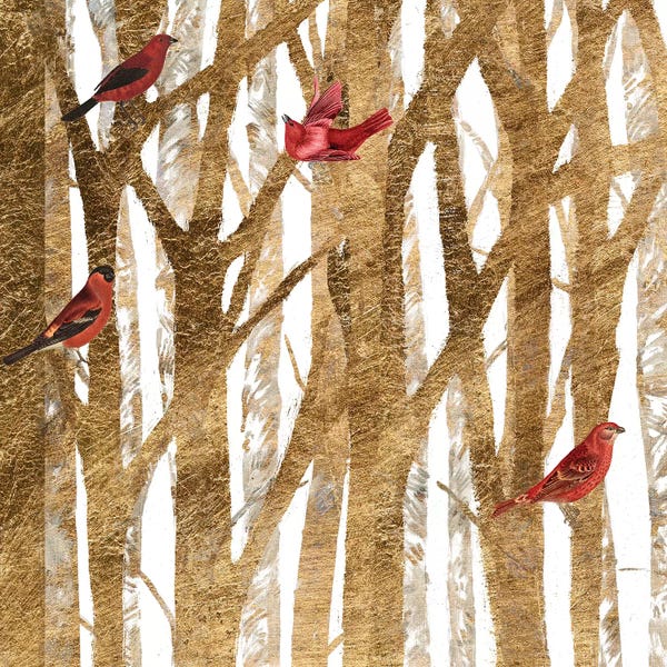 Birch Trees: Red Bird Christmas I by Studio W